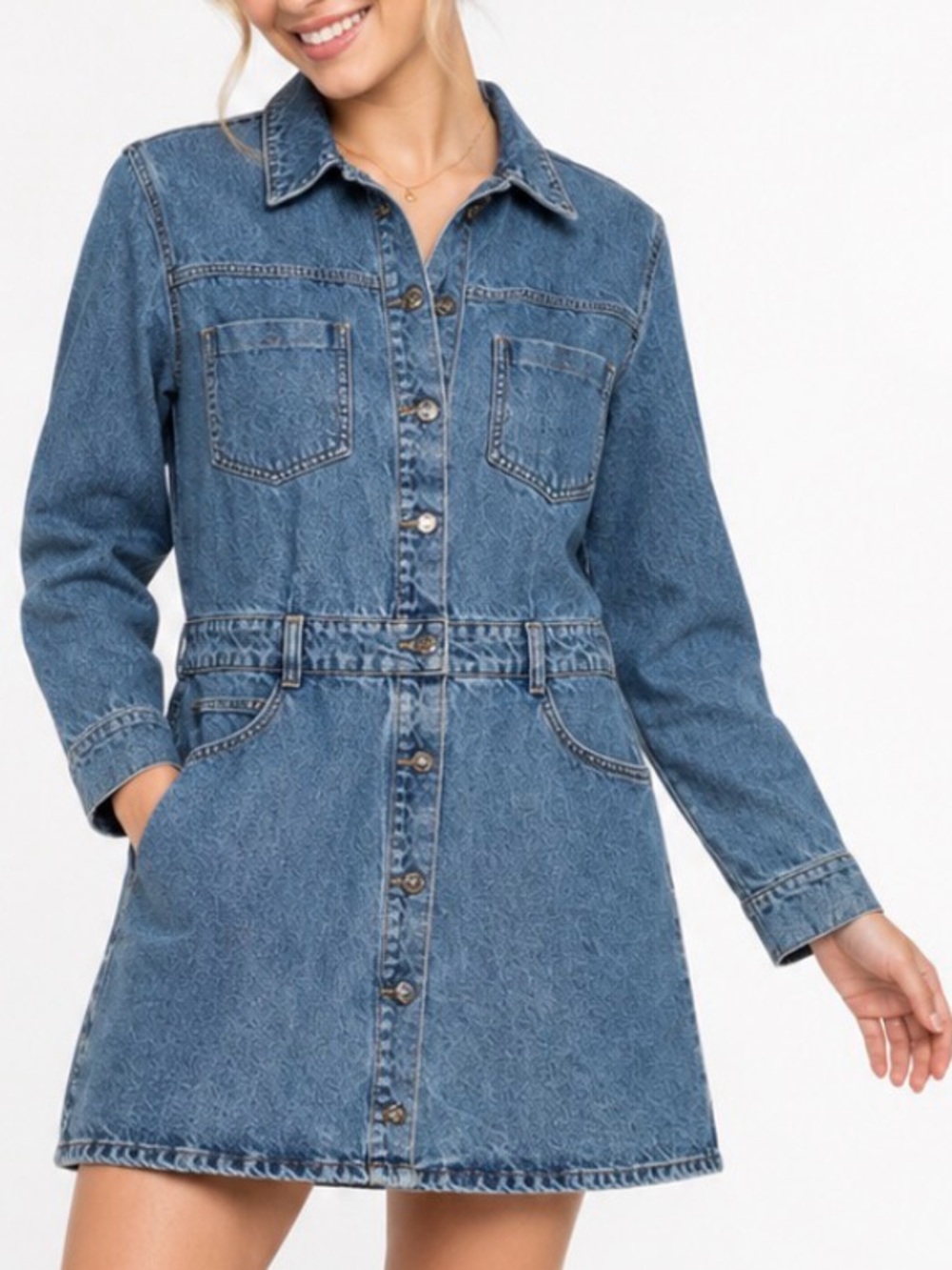 Zara Blue Denim Button Front Mini Dress Size Large